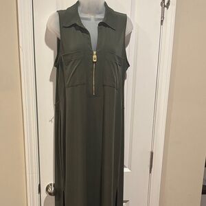 Michael Kors Sleeveless Olive Green Zip-Up Dress - Large